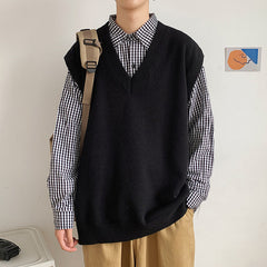 Sweater Vest Men Knitting V-neck Sleeveless Loose Casual Spring New Arrival Trendy Simple All-match Ins Clothing Basic Harajuku voguable