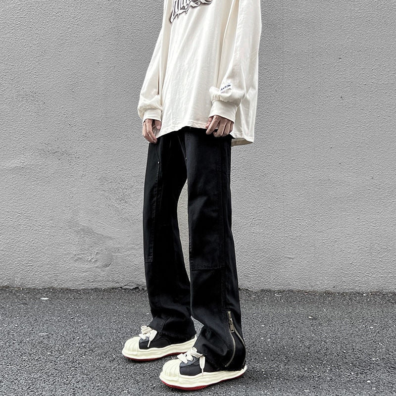 High Street Straight Black Men's Jeans America y2k Fashion Design Hip Hop Male Denim Pants Zipper Casual Trousers voguable