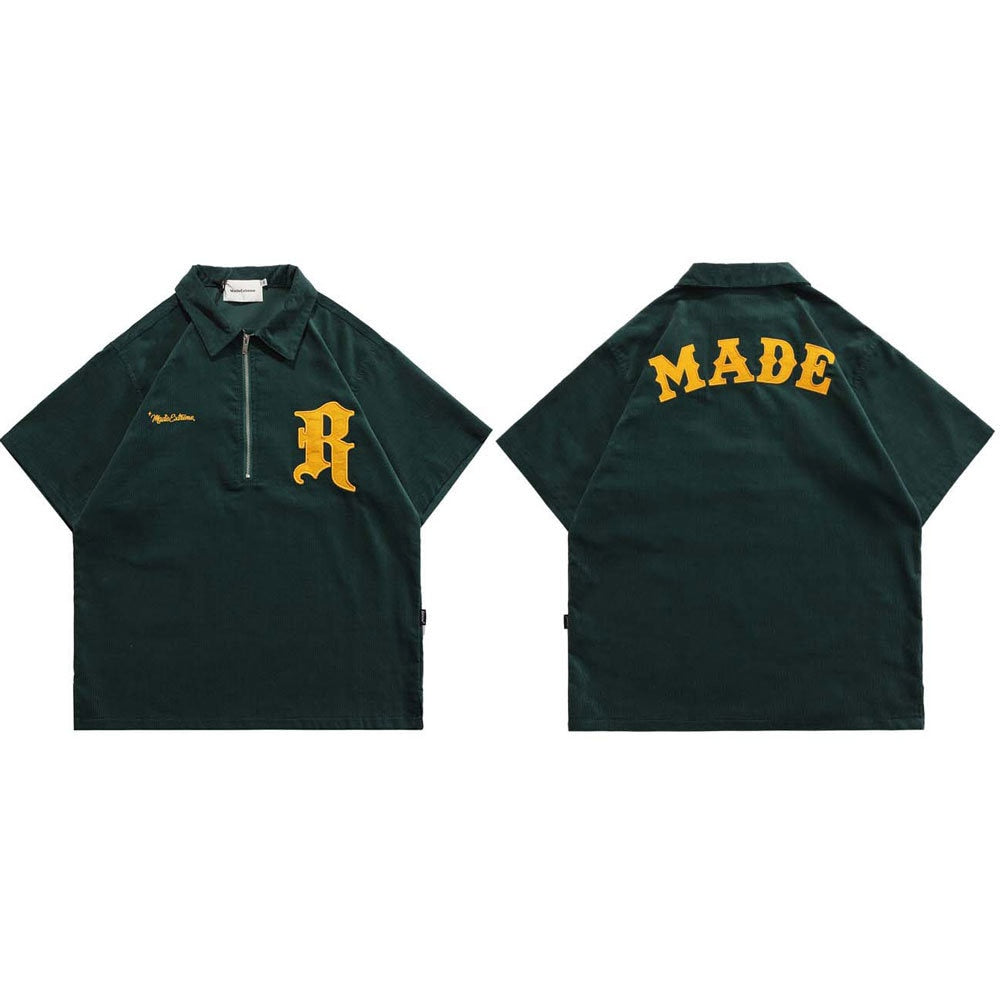Voguable Men T-shirt Corduroy Turn-down Collar Cotton Polo Tops Harajuku Streetwear Casual 2022 Summer Short Sleeve Oversized Men's Shirt voguable