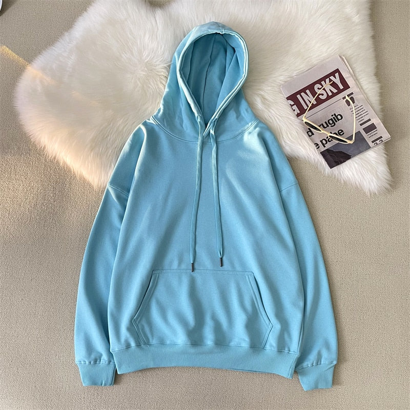 Korean Men's Solid Color Sweatshirt Hoodies  Casual Hooded Pullovers Hoodie Warm Fleece Male Loose Man Clothing 3XL voguable