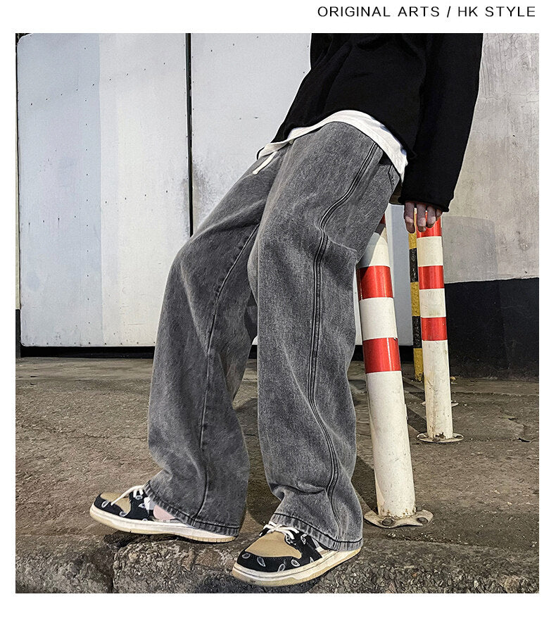 voguable Men's Jeans Pants Casual Vintage Baggy Clothing Straight Leg Trousers Korean Fashion Man Streetwear Pop Harajuku Oversize Pants voguable
