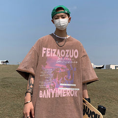 American Letter Hip Hop Printing Men T-shirt Short Sleeve Loose Oversized Trend Casual Tops Tshirt Male Streetwear Cotton Tees voguable