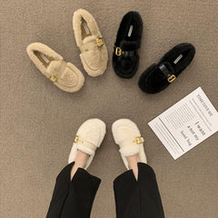 Loafers Fur Winter Shoes Women Slip-on Shallow Mouth Casual Female Sneakers Round Toe Autumn Slip On Moccasin Fall New Flock Rub voguable