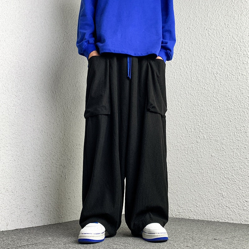 High Street Corduroy Oversized Men's Harem Pants Fashion Design Loose Straight Casual Trousers Drawstring Hip Hop Pants voguable