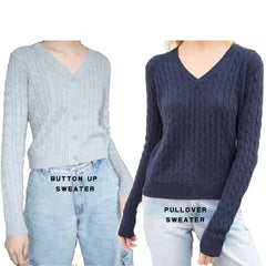 Voguable  Brandy Mandy Sweaters Women White Knit Sweater Autumn Winter V Neck Long Sleev Knitted Sweater Navy Pullover Brandy Girl Sweater voguable