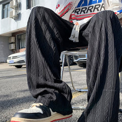 Summer New Drape Wave Striped Casual Pants Men's Loose American Oversized Wide Leg Pant Male Elastic Waist Street Sweatpant voguable