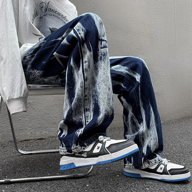 Tie Dyed Men's Jeans High Street Wide Leg Straight Streetwear Man Denim Jeans Hip Hop Male Casual Oversize Trousers voguable