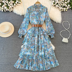 Vintage Summer Long Dress for Women Tierred Long Sleeve Indie Folk Printed Vestidos Female Folds Boho Luxury Party Robe New In voguable