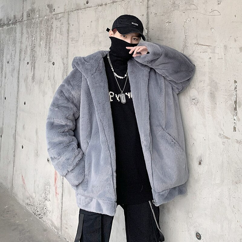 Winter New Lamb Wool Jacket Harajuku Fashion Casual Oversize Pattern Male Thicken Warm Parkas Hip Hop Loose Coat voguable