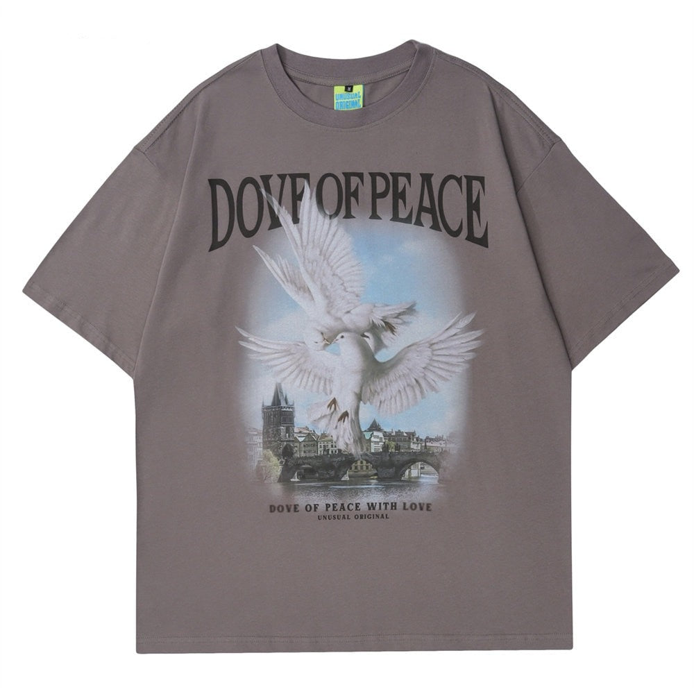 Voguable Men T-shirt O-neck Cotton Dove of Peace Print Top Tees 2022 Harajuku Streetwear Casual Short Sleeve Hip Hop Men's Clothing voguable