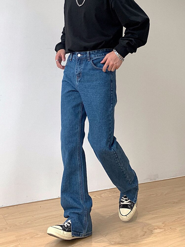 Voguable Men's Jeans Split Loose Leg Vintage Punk Denim Hip Hop Streetwear Pants Korean Chic Design Straight Casual Male Long Trousers voguable