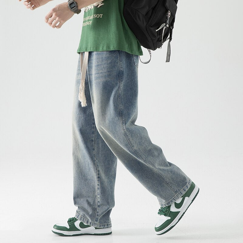 Men Street baggy jeansripped trousers Cross hip hop New Mens Loose Jeans Pants solid color Women oversized  straight Jeans voguable