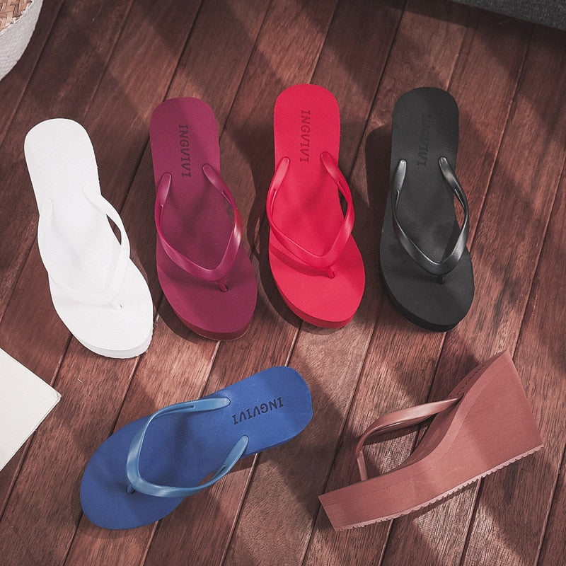 Voguable  2022 High-heeled Shoes Lady House Slippers Platform Slides Low on A Wedge Rubber Flip Flops Summer New Clogs Woman Candy Colors voguable