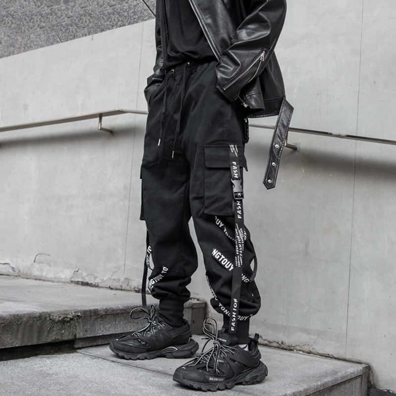 Voguable  Stylish Cargo Pants Men Ribbons Multi Pocket Jogger Male Clothing Oversize Gradient Harem Hip Hop Streetwear Sport Sweatpants voguable