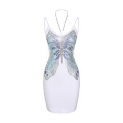 Voguable  New Women's Skinny Sexy Sleeveless Sling Butterfly Beaded Shiny Mini Bandage Dress Elegant Club Party Dress Vestidos voguable