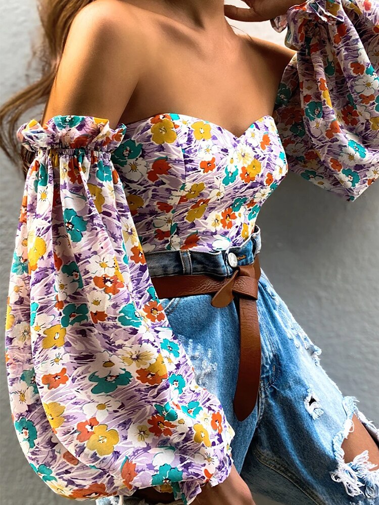Voguable Foridol Elegant Long Sleeve Summer Spring Chiffon Blouse Shirt Women Off The Shoulder Beach Boho Tops 2022 Blusas De Mujer voguable