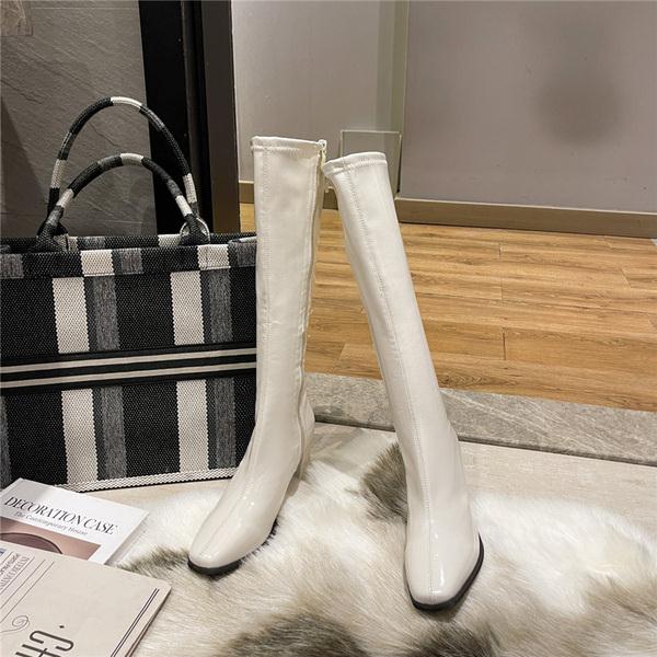 Women Boots Over Knee Female Shoes Zipper Boots-Women Over-the-Knee Ladies High Heel Autumn Leather Rubber White Rome Micro voguable