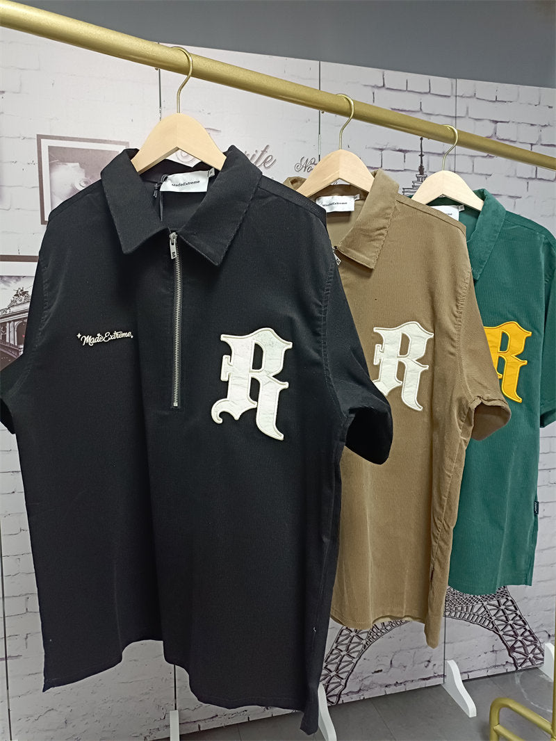 Voguable Men T-shirt Corduroy Turn-down Collar Cotton Polo Tops Harajuku Streetwear Casual 2022 Summer Short Sleeve Oversized Men's Shirt voguable