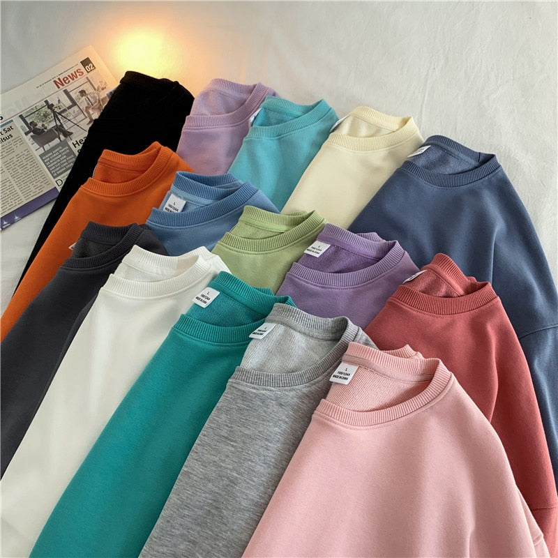 Spring Autumn Solid Loose Round Neck Sweater Mens Korean Fashion Y2k Full Sleeve Pullover Sweater Male Round Neck Casual Tops voguable