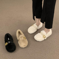 Loafers Fur Winter Shoes Women Slip-on Shallow Mouth Casual Female Sneakers Round Toe Autumn Slip On Moccasin Fall New Flock Rub voguable