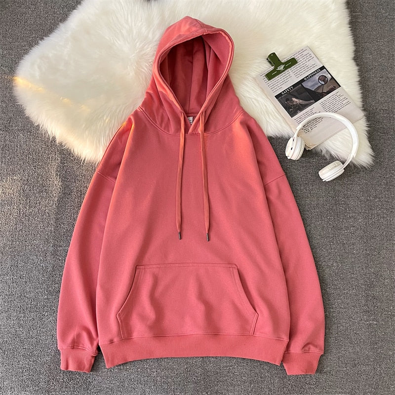 Korean Men's Solid Color Sweatshirt Hoodies  Casual Hooded Pullovers Hoodie Warm Fleece Male Loose Man Clothing 3XL voguable