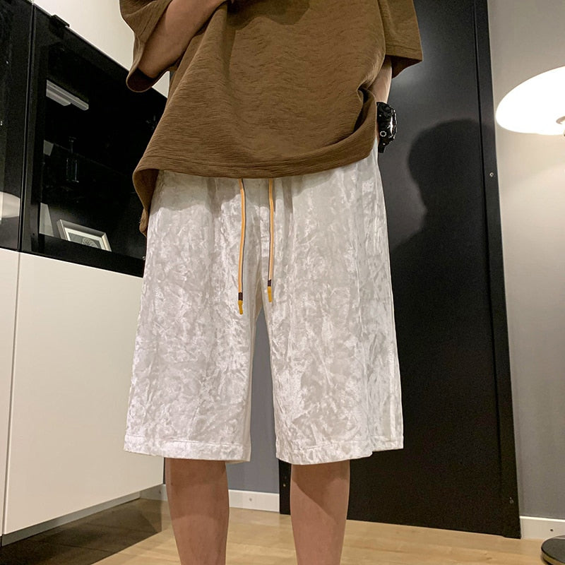 Summer Velvet Shorts Men Fashion 3-color Casual Shorts Men Streetwear Loose Straight Shorts Mens Five-piece Pants M-2XL voguable