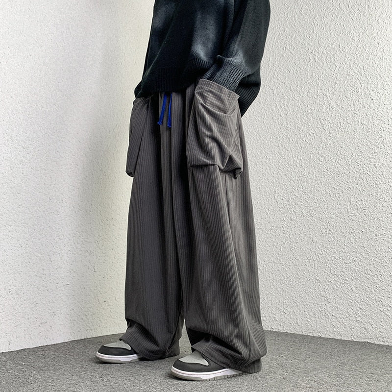 High Street Corduroy Oversized Men's Harem Pants Fashion Design Loose Straight Casual Trousers Drawstring Hip Hop Pants voguable