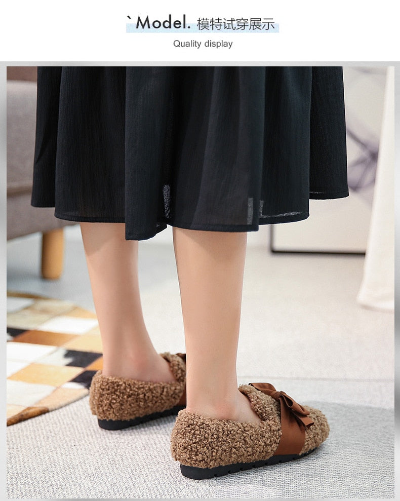 Womens Loafers Shoes Autumn Shallow Mouth Round Toe Casual Female Sneakers Slip-on New Fall Winter Nurse Moccasin Fur TPR Leisur voguable