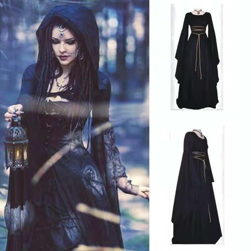 2022 New Medieval Witch Dress for Women Halloween Carnival Party Cosplay Performance Clothing Middle Ages Vampire Bride Costumes voguable
