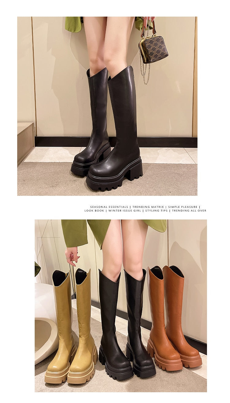 Women Boots Over Knee Shoes Flat Heel Boots-Women Zipper Over-the-Knee Lolita Ladies Autumn Med  Mid Calf Fabric PU Mid-Calf voguable