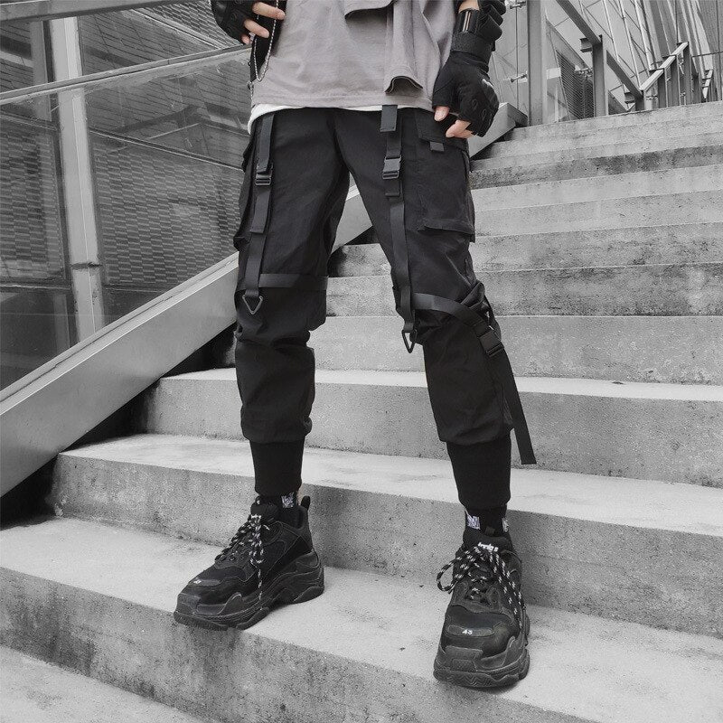 Voguable  Stylish Cargo Pants Men Ribbons Multi Pocket Jogger Male Clothing Oversize Gradient Harem Hip Hop Streetwear Sport Sweatpants voguable