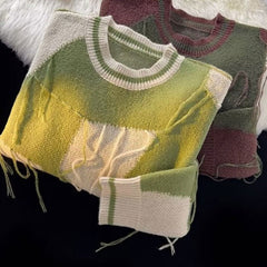 Sweater Men Tassel Irregular Patchwork Pullovers New Loose American Retro Knitting Basic Streetwear All-match Harajuku Stylish voguable
