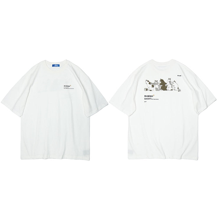 Voguable 2022 Men Hip Hop T Shirt Streetwear Japanese Kanji Harajuku Funny Cat T-Shirt Summer Short Sleeve Tops Tees Cotton Print Tshirts voguable