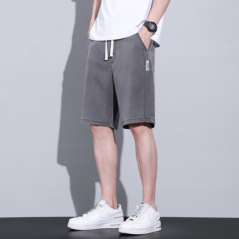 Summer New Soft Cosy Lyocell Fabric Men's Denim Shorts Thin Loose Fashion Elastic Male Casual Short Pants Plus Size M-5XL voguable