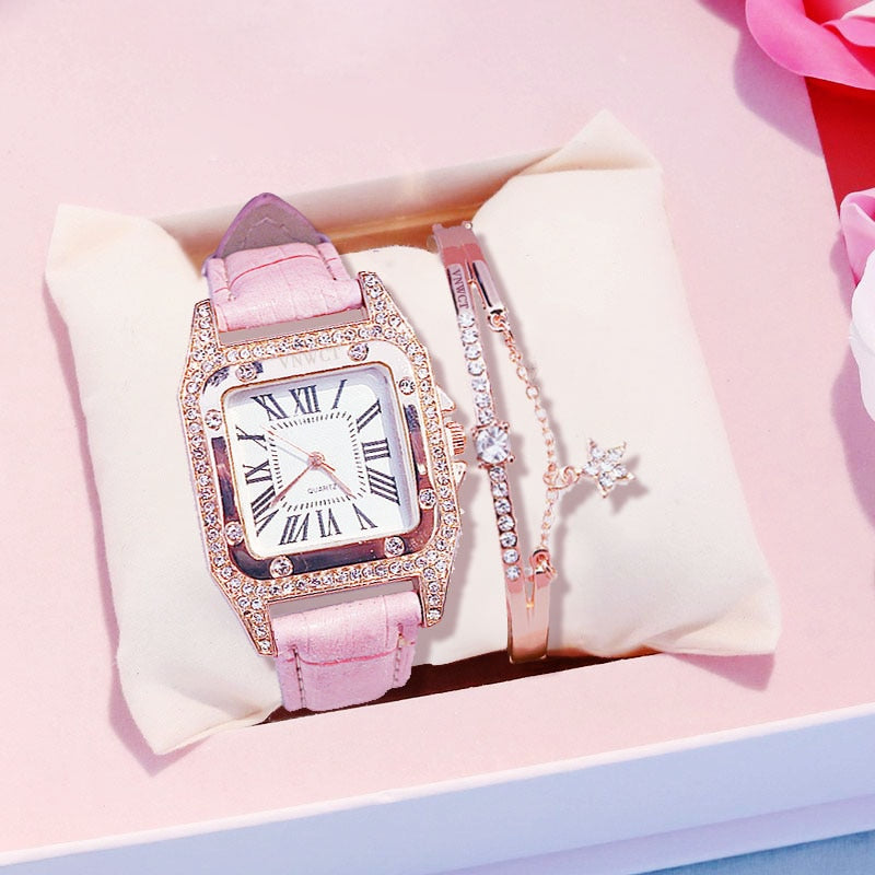 Voguable   2022 Women Watches Bracelet set Starry Sky Ladies Bracelet Watch Casual Leather Quartz Wristwatch Clock Relogio Feminino voguable
