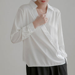 Fashion Elegant Slik Women Shirts Office Lady Tops Spring Casual Satin White Blouse V-neck Long Sleeve Shirt Blusa Mujer voguable