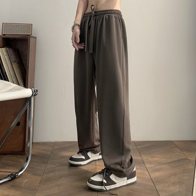 Men Casual Pants Retro Japanese Simply All-match Trouser Handsome Korean Streetwear Fashion Drawstring Teens Students Pantalones voguable