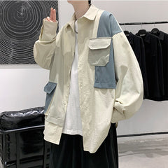 Summer New Japanes Style Design Work Shirts Men Loose Trend Patchwork Casual Tops Male Harajuku Streetwear Shirt voguable