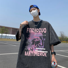 American Letter Hip Hop Printing Men T-shirt Short Sleeve Loose Oversized Trend Casual Tops Tshirt Male Streetwear Cotton Tees voguable