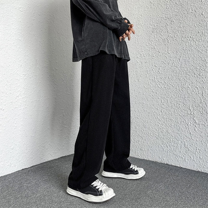 New Corduroy Men's Casual Pants Drawstring Designer Loose Straight Trousers For Man Streetwear Solid Color Male Pant voguable