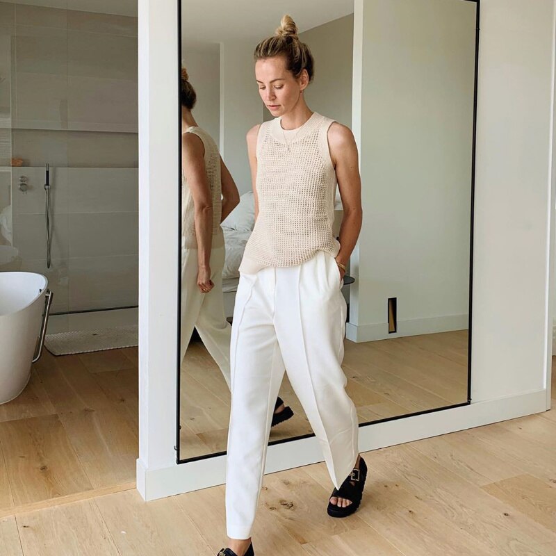 Hollow Out Knitted Tanks Camis Vest Women Summer Sleeveless Tank Top Women Thin Basic Ice Silk Camisoles Tanks Female voguable