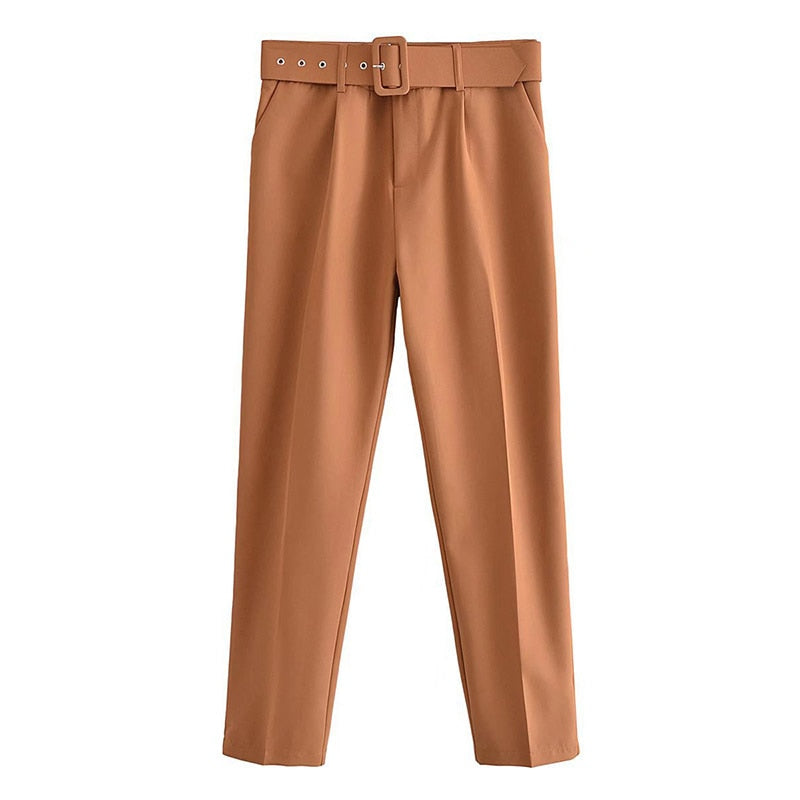 Voguable  Women's Pants High Waist With Belt Classic Pockets Office Lady Ankle Length Trousers Female 2022 Spring Fashion Pink Harem Pants voguable