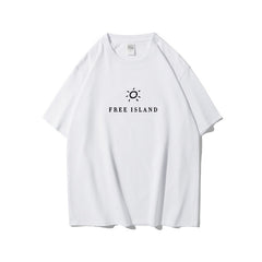 Free Island Pure Cotton Men Tshirt Short Sleeve Sun Graphic Oversize T-shirt Summer Man T shirt Men's Clothing voguable