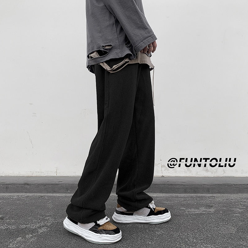 Spring Brown/Black Corduroy Pants Men Fashion Retro Casual Pants Men Streetwear Loose Hip Hop Straight Pants Mens Trousers M-2XL voguable