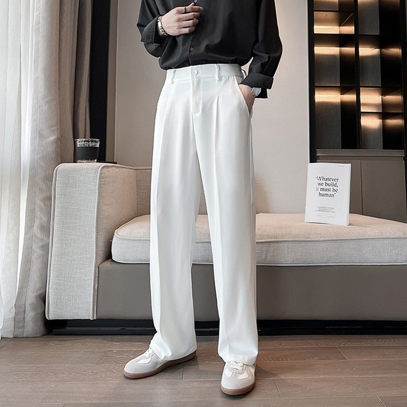 Voguable  Men Suit Pants Solid Full Baggy Casual Wide Leg Trousers for Men Khaki Black White Japanese Style Streetwear Oversize Pants Man voguable