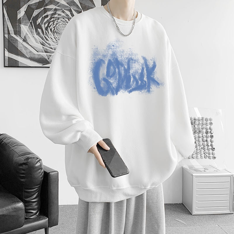 Korean Oversize Casual Men Sweatshirts y2k Letter Printed O Neck 5XL Unisex Hoodies Autumn Winter New Fashion Pullover voguable