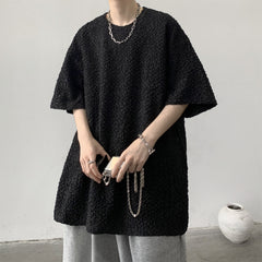 Pleated Fabric Design Short Sleeved T-shirt for Man Korean Style Oversized Summer Solid T Shirt Baggy Fitting Tops Tees voguable