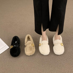 Loafers Fur Winter Shoes Women Slip-on Shallow Mouth Casual Female Sneakers Round Toe Autumn Slip On Moccasin Fall New Flock Rub voguable
