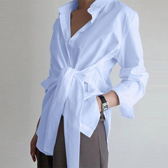 Elegant Lace-Up Women's Ctton Shirt Loose Long Sleeve White Blouse For Women Fashion Casual Button Up Office Shirt Blusas voguable