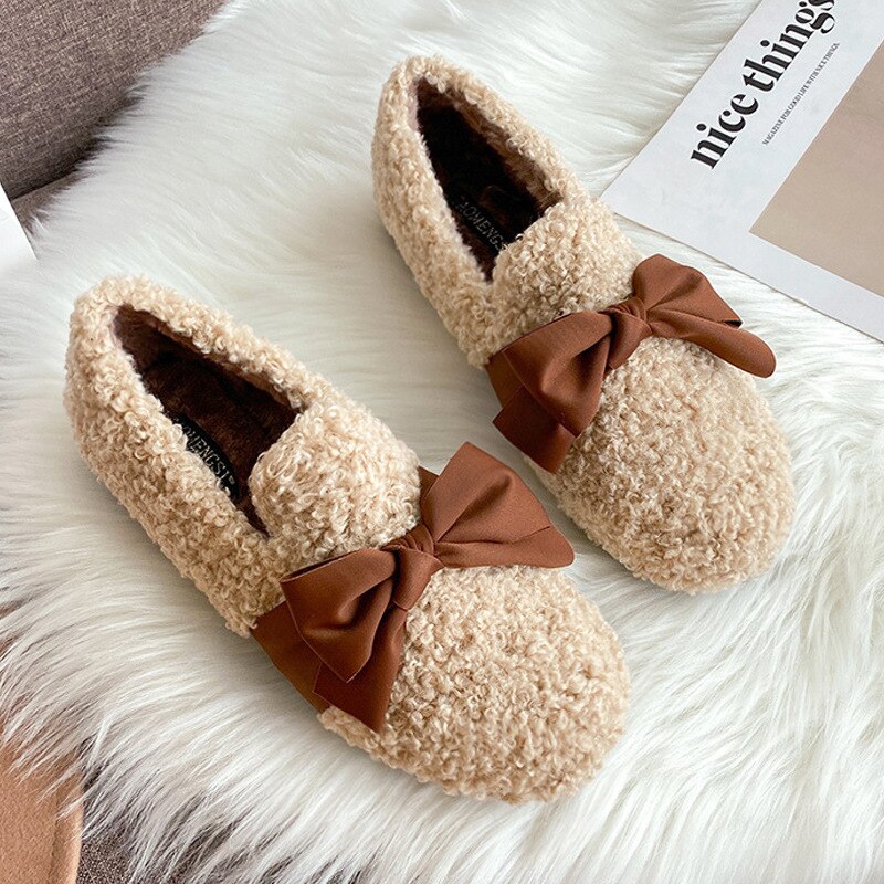 Womens Loafers Shoes Autumn Shallow Mouth Round Toe Casual Female Sneakers Slip-on New Fall Winter Nurse Moccasin Fur TPR Leisur voguable
